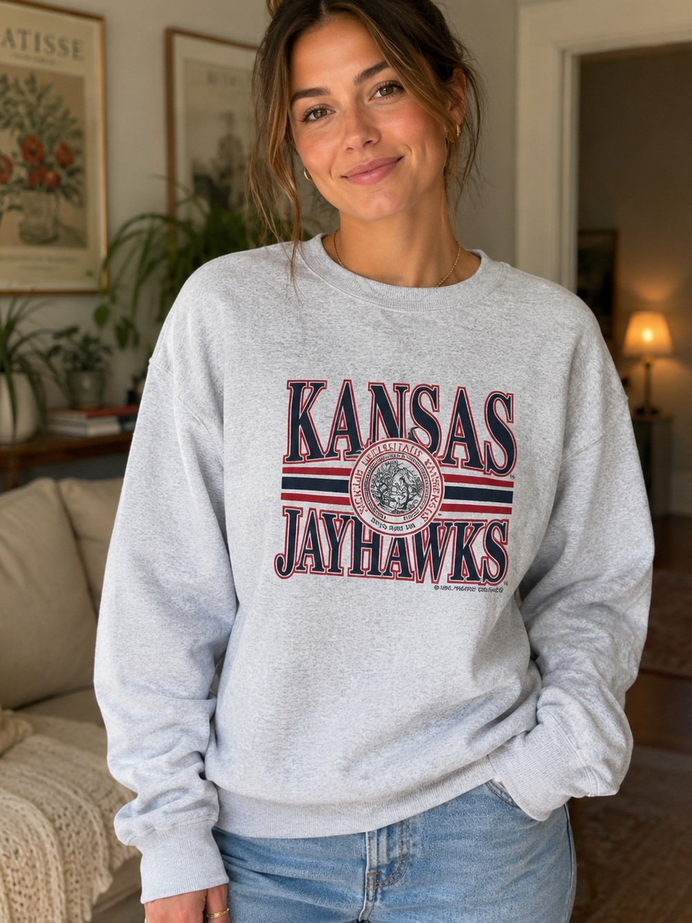 Vintage Hanes Kansas Jayhawks Gray Crewneck Sweatshirt | Size L